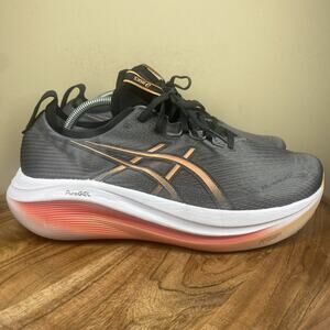 Asics Gel Nimbus 27 Carbon Mojave Mens Gray Orange Size 10.5 Wide Running Shoes